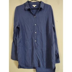 J Jill Shirt Womens Medium Top Tunic V Neck Pullover Blue Long Sleeve Chiffon